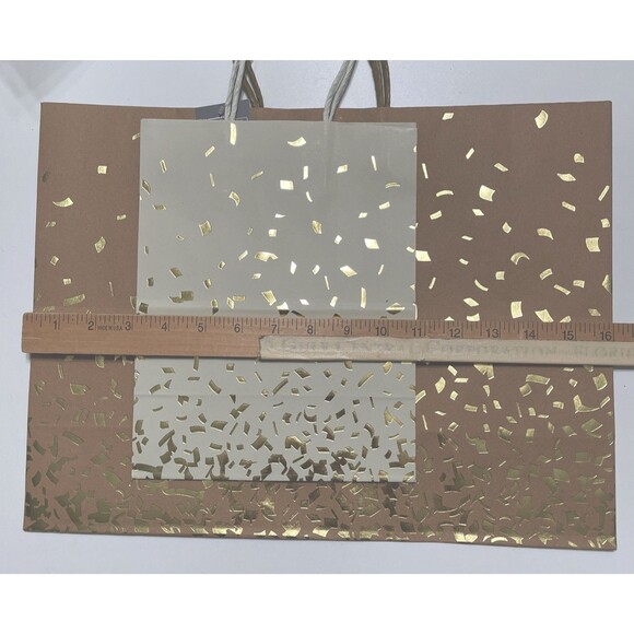 Spritz Gift Bags Brown Gold Foil Specks Set Of 2 All Occasions Recycled NWT - Picture 6 of 7